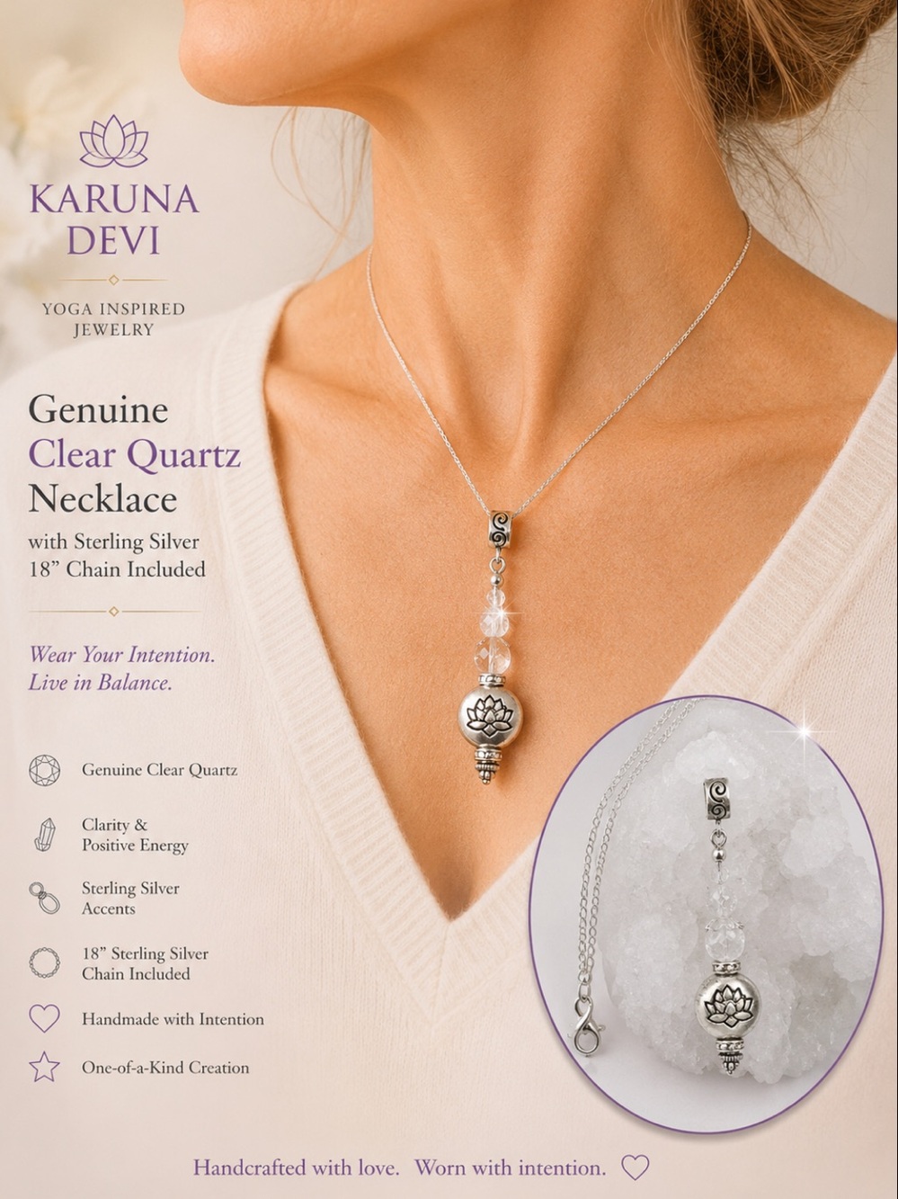 Quartz Clear 
Genuine Stone Pendant Necklace